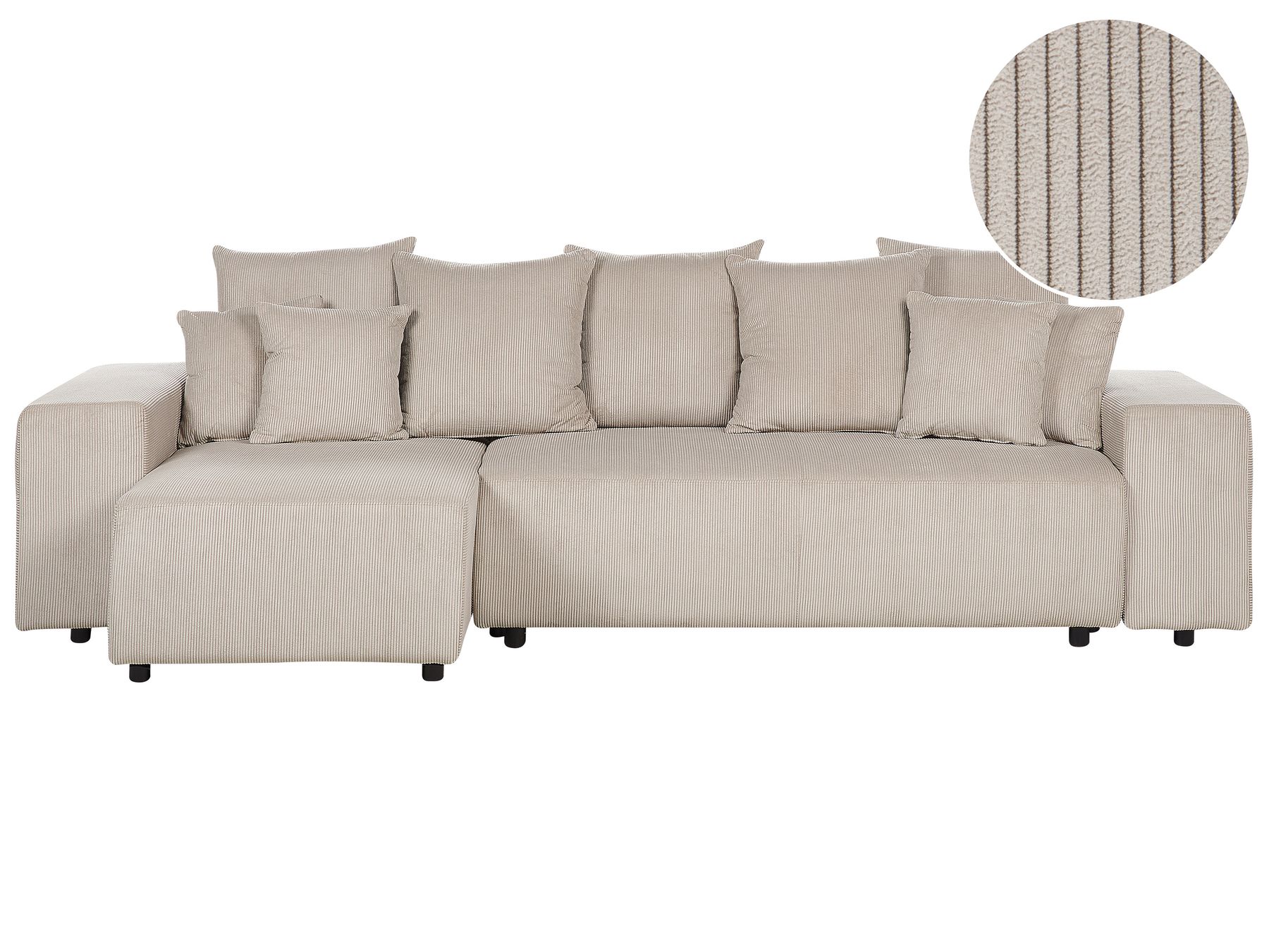 Corner Sofa Bed LUSPA Corduroy Taupe with Storage 3 Seater Right Hand