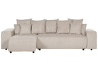 Corner Sofa Bed LUSPA Corduroy Taupe with Storage 3 Seater Right Hand
