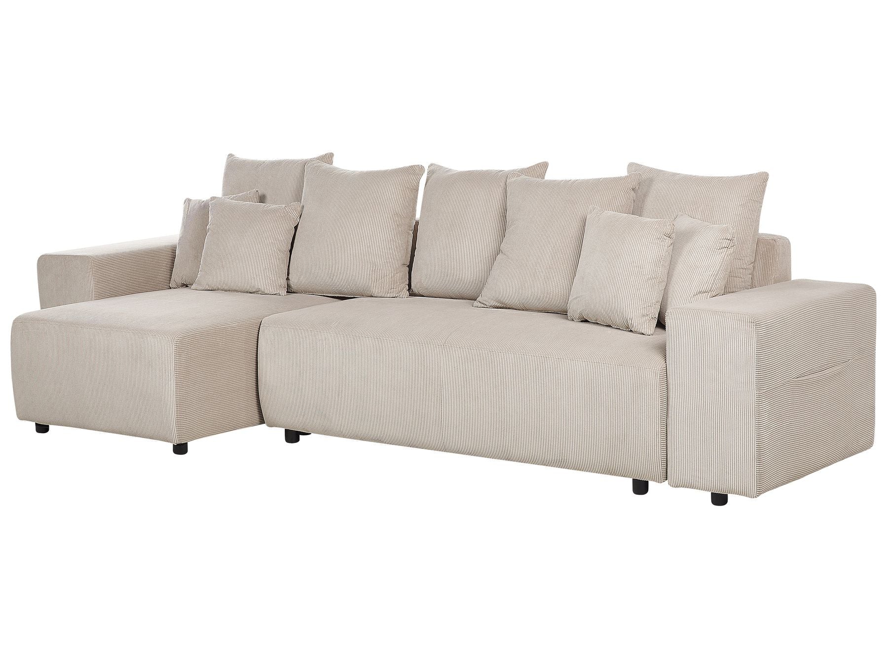 Corner Sofa Bed LUSPA Corduroy Taupe with Storage 3 Seater Right Hand