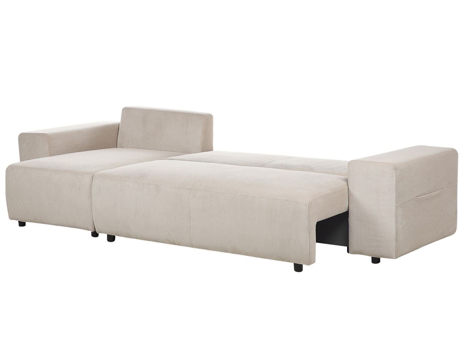 Corner Sofa Bed LUSPA Corduroy Taupe with Storage 3 Seater Right Hand