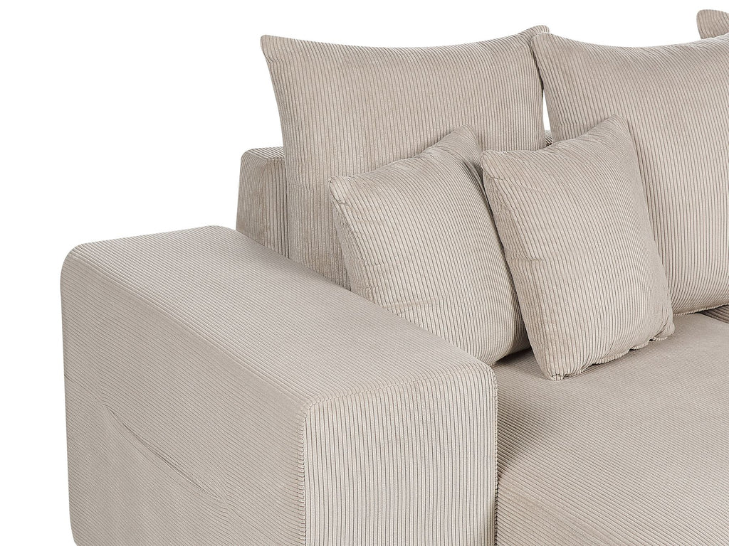 Corner Sofa Bed LUSPA Corduroy Taupe with Storage 3 Seater Right Hand