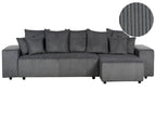 Corner Sofa Bed LUSPA Corduroy Dark Grey with Storage 3 Seater Left Hand