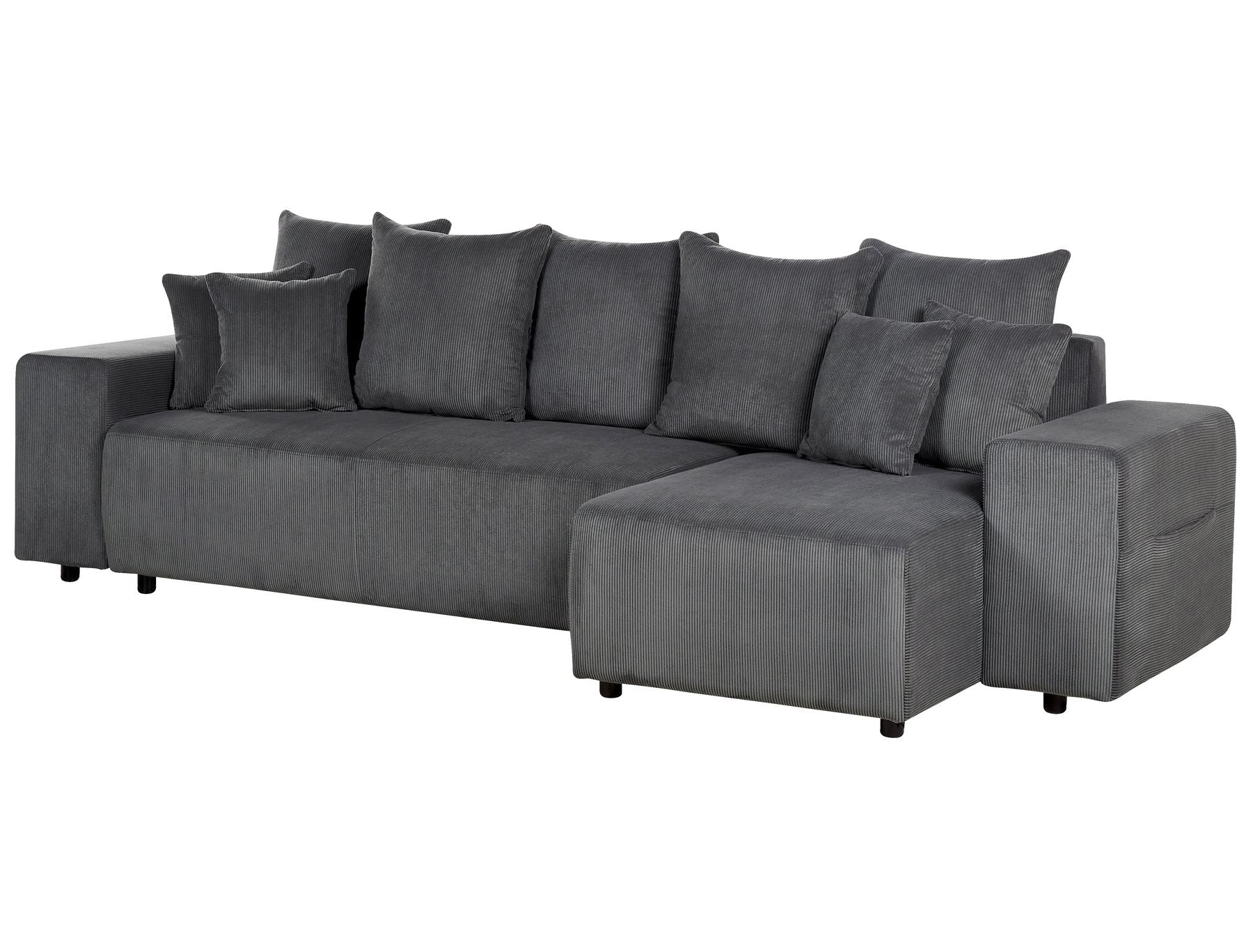 Corner Sofa Bed LUSPA Corduroy Dark Grey with Storage 3 Seater Left Hand