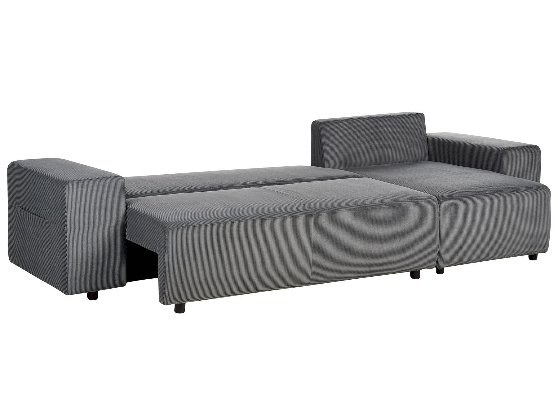 Corner Sofa Bed LUSPA Corduroy Dark Grey with Storage 3 Seater Left Hand
