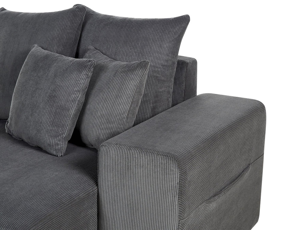 Corner Sofa Bed LUSPA Corduroy Dark Grey with Storage 3 Seater Left Hand