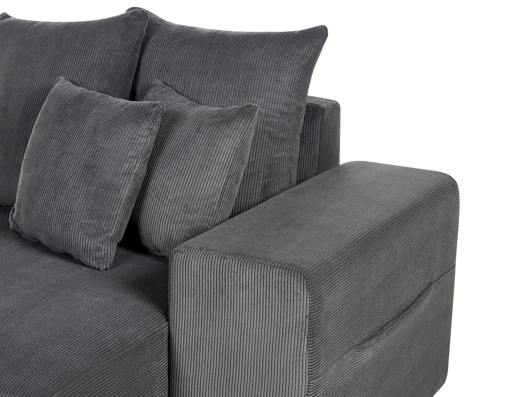 Corner Sofa Bed LUSPA Corduroy Dark Grey with Storage 3 Seater Left Hand