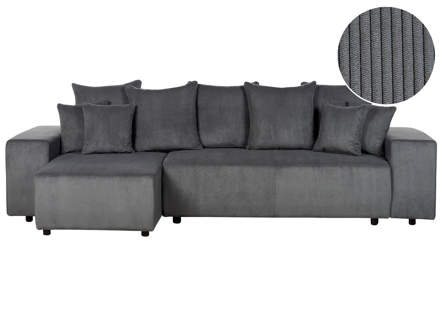 Corner Sofa Bed LUSPA Corduroy Dark Grey with Storage 3 Seater Right Hand