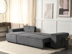 Corner Sofa Bed LUSPA Corduroy Dark Grey with Storage 3 Seater Right Hand