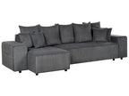 Corner Sofa Bed LUSPA Corduroy Dark Grey with Storage 3 Seater Right Hand