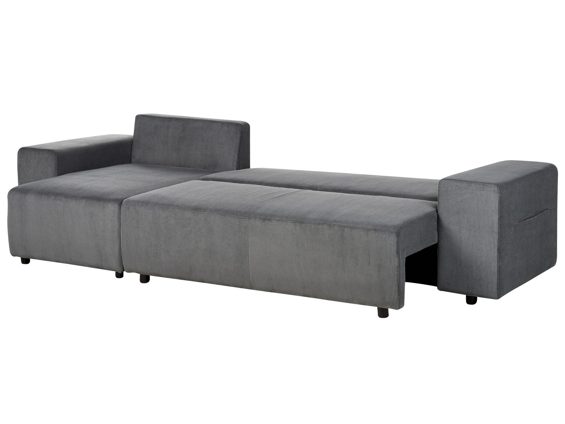Corner Sofa Bed LUSPA Corduroy Dark Grey with Storage 3 Seater Right Hand