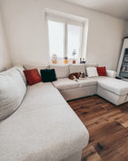 U-Shape Sofa Bed KARRABO Fabric Light Grey with Storage 4 Seater
