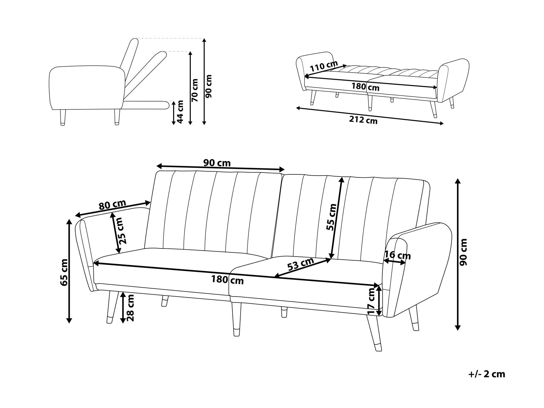 Sofa Bed VIMMERBY Fabric Black 3 Seater