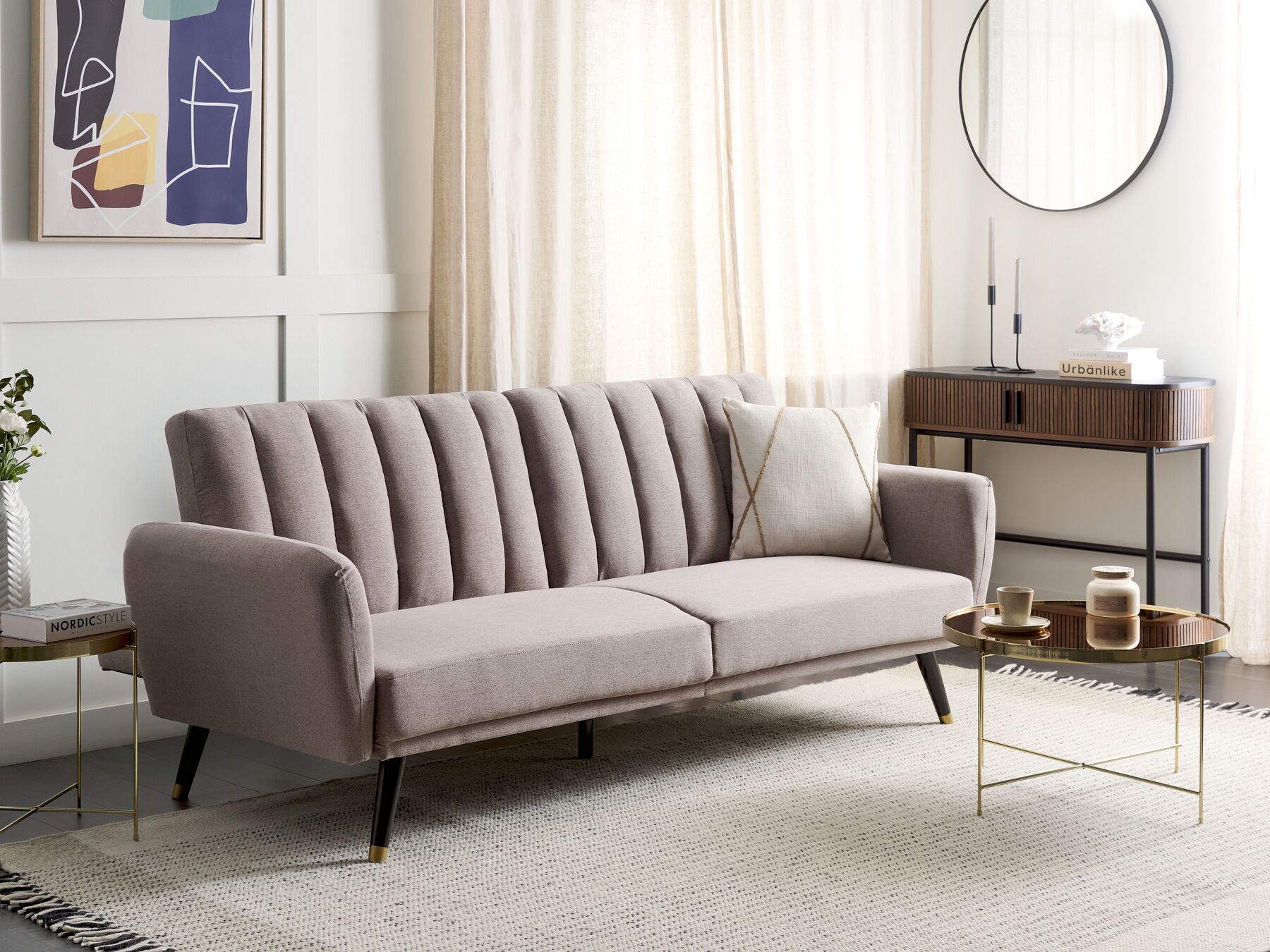 Sofa Bed VIMMERBY Fabric Light Brown 3 Seater