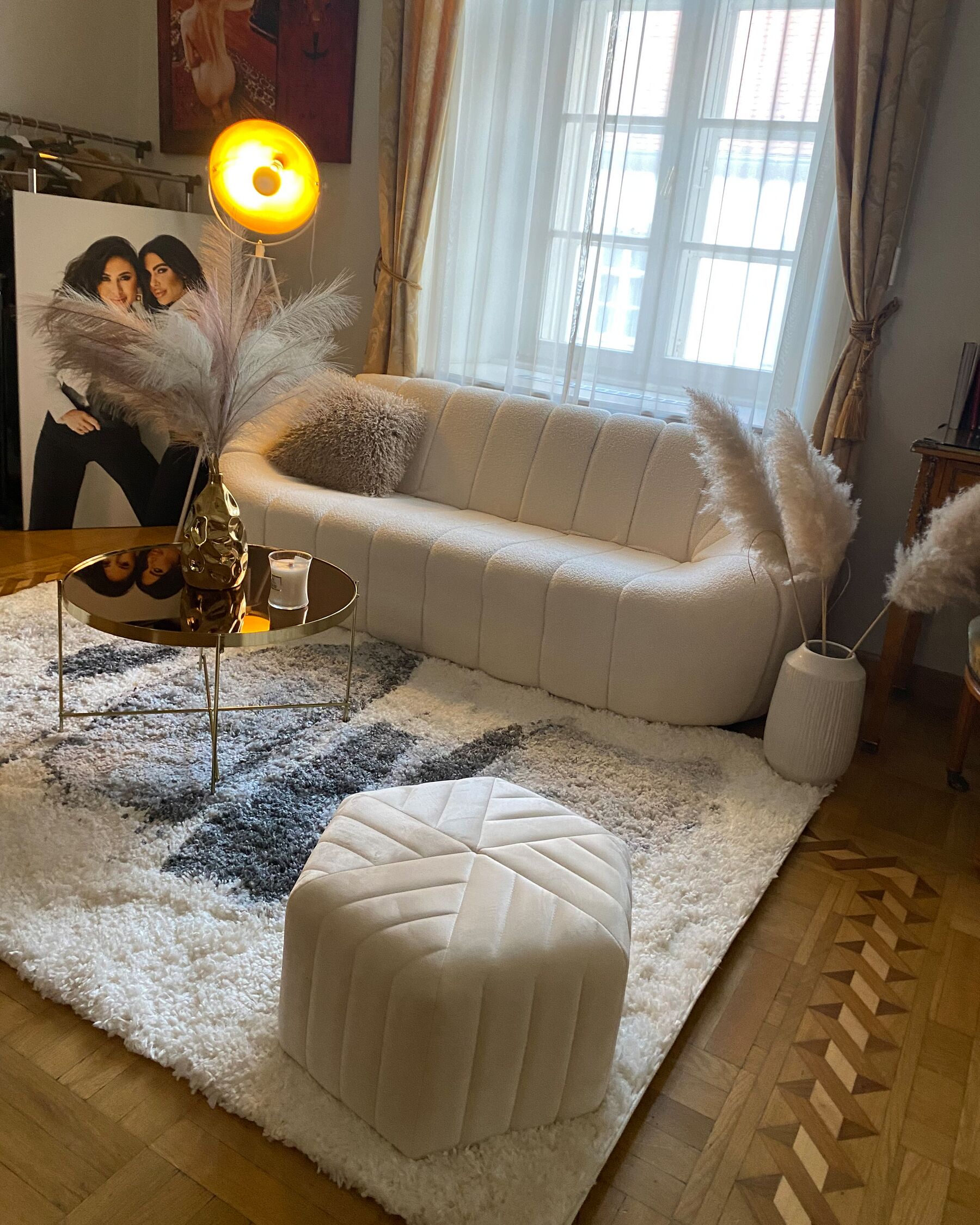 3 Seater Boucle Fabric Sofa White LOMMA