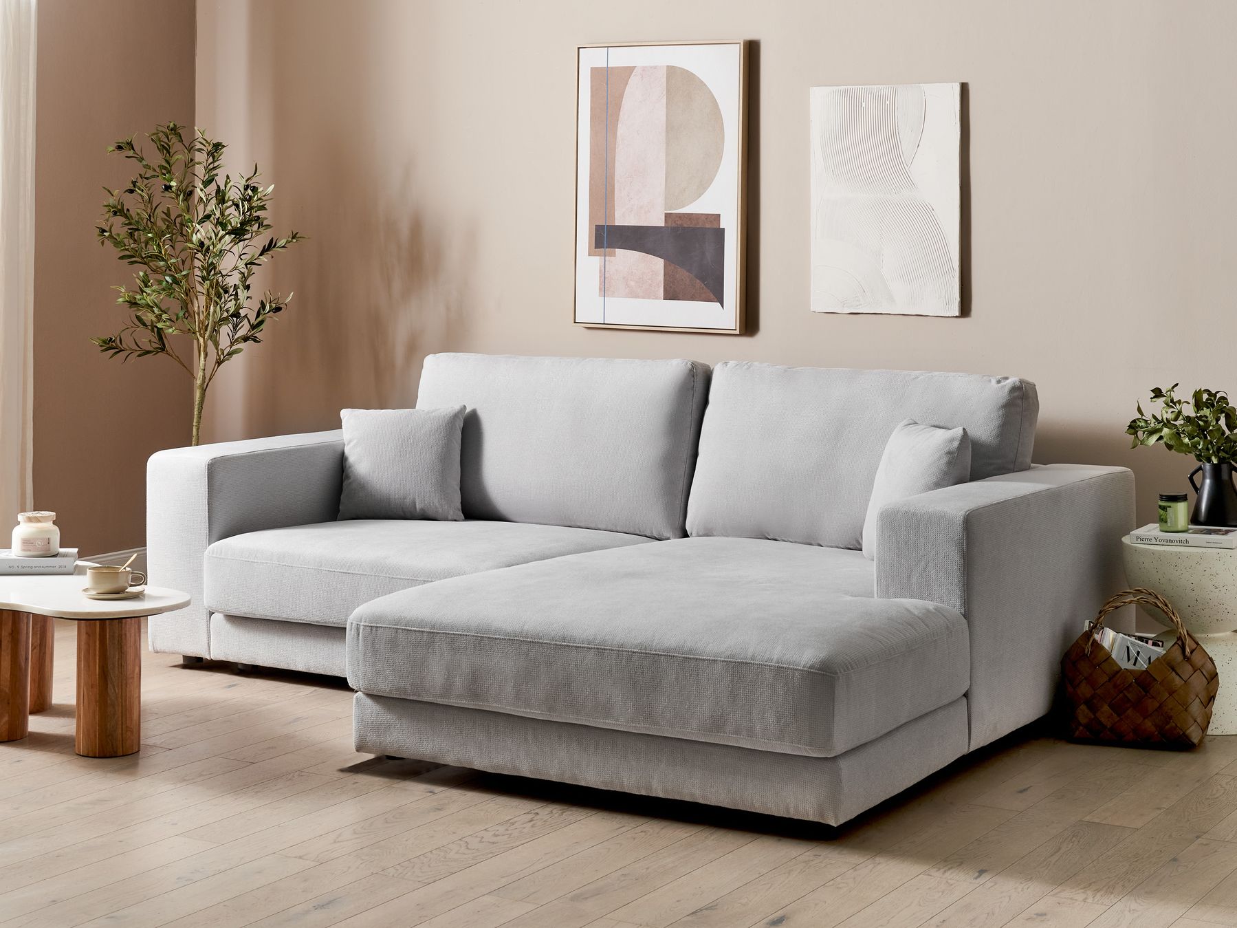 Corner Sofa LOFOTEN Fabric Light Grey 3 Seater Left Hand
