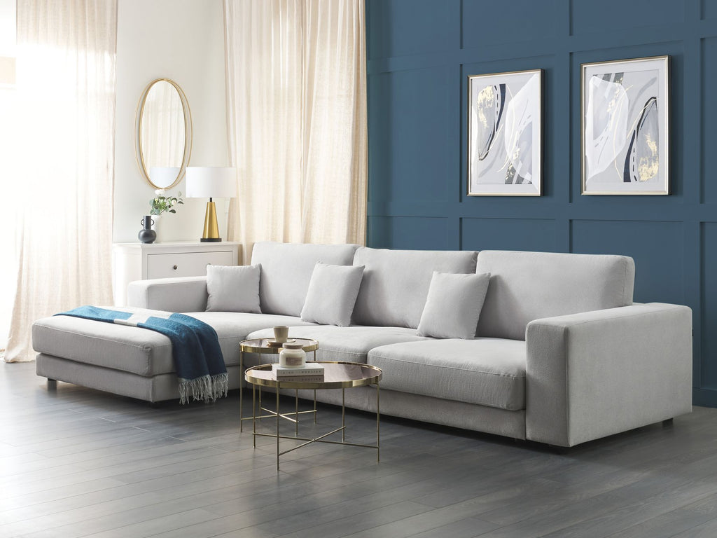 Corner Sofa LOFOTEN Fabric Light Grey 4 Seater Right Hand