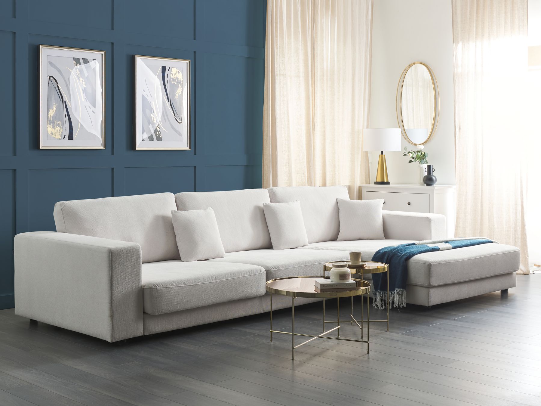 Corner Sofa LOFOTEN Fabric Off-White 4 Seater Left Hand