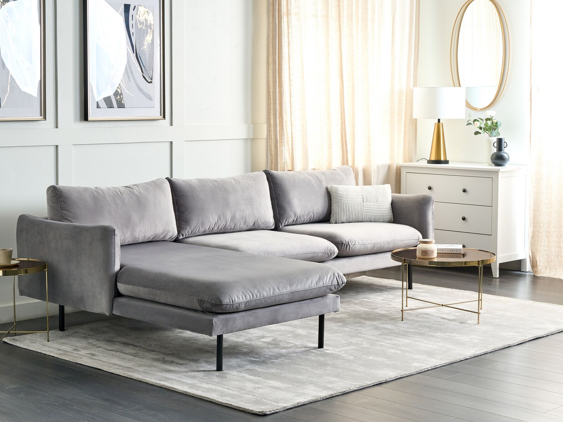 Corner Sofa VINTERBRO Velvet Grey 4 Seater Right Hand