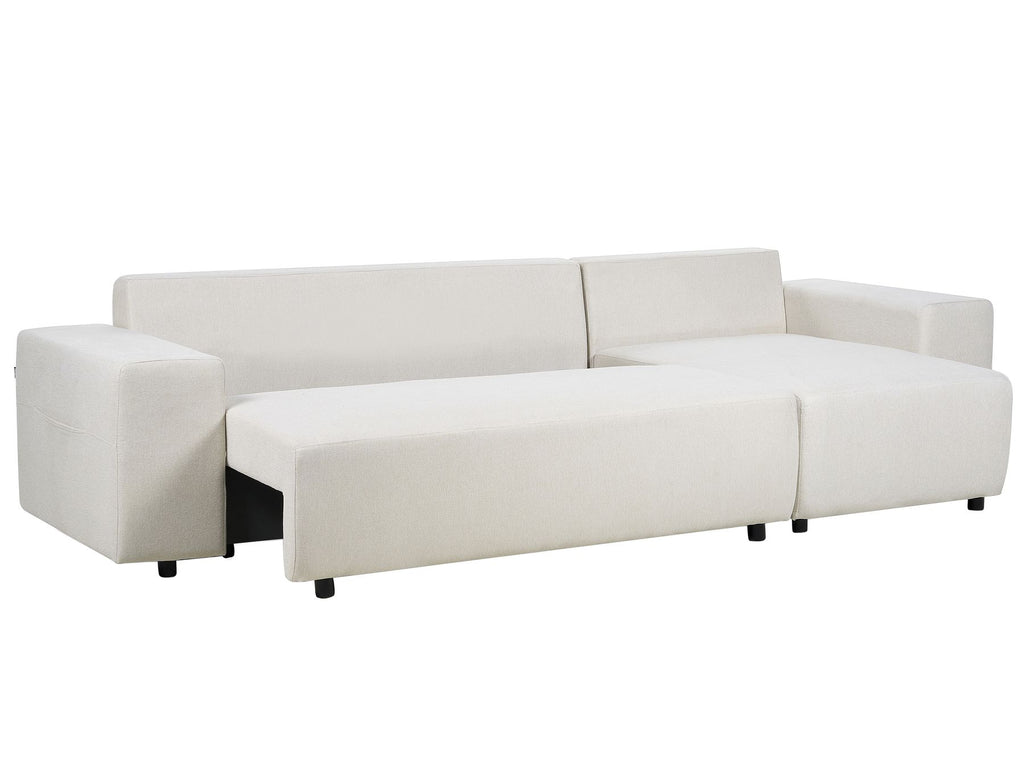 Corner Sofa Bed LUSPA Fabric Light Beige with Storage 3 Seater Left Hand