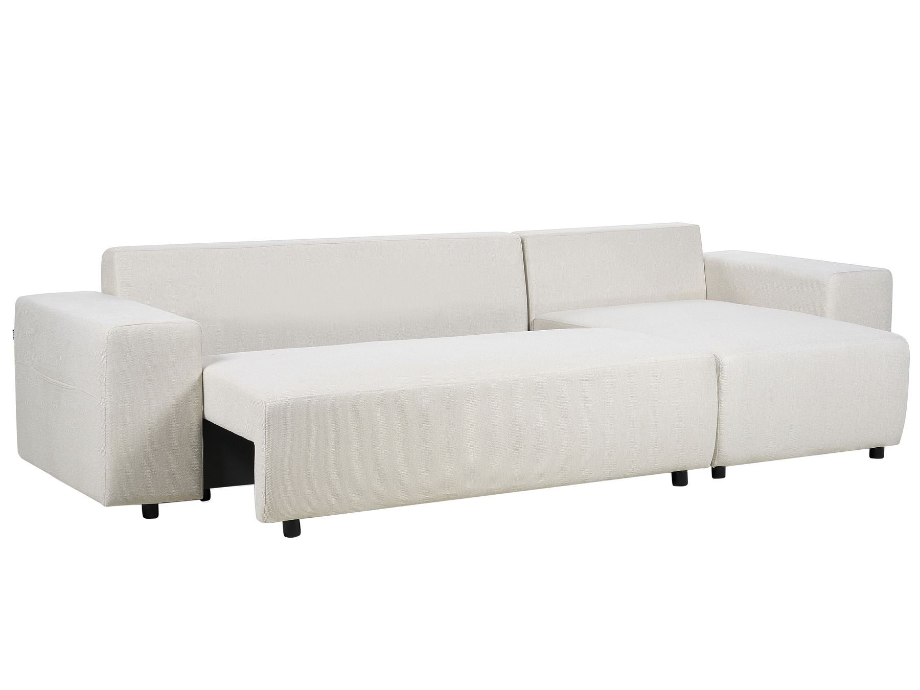 Corner Sofa Bed LUSPA Fabric Light Beige with Storage 3 Seater Left Hand