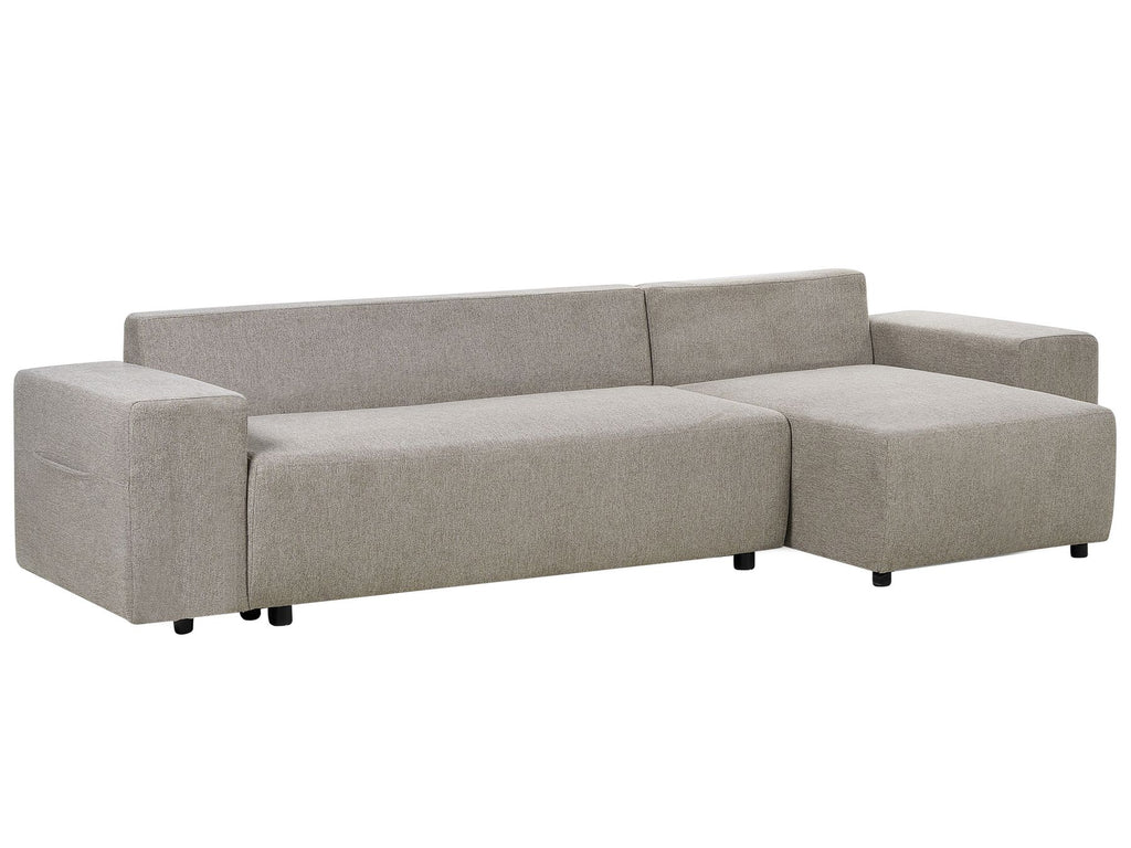 Corner Sofa Bed LUSPA Fabric Taupe with Storage 3 Seater Left Hand