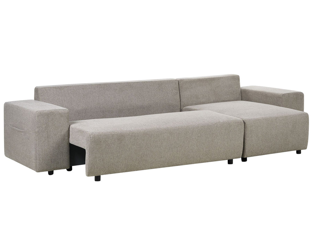 Corner Sofa Bed LUSPA Fabric Taupe with Storage 3 Seater Left Hand