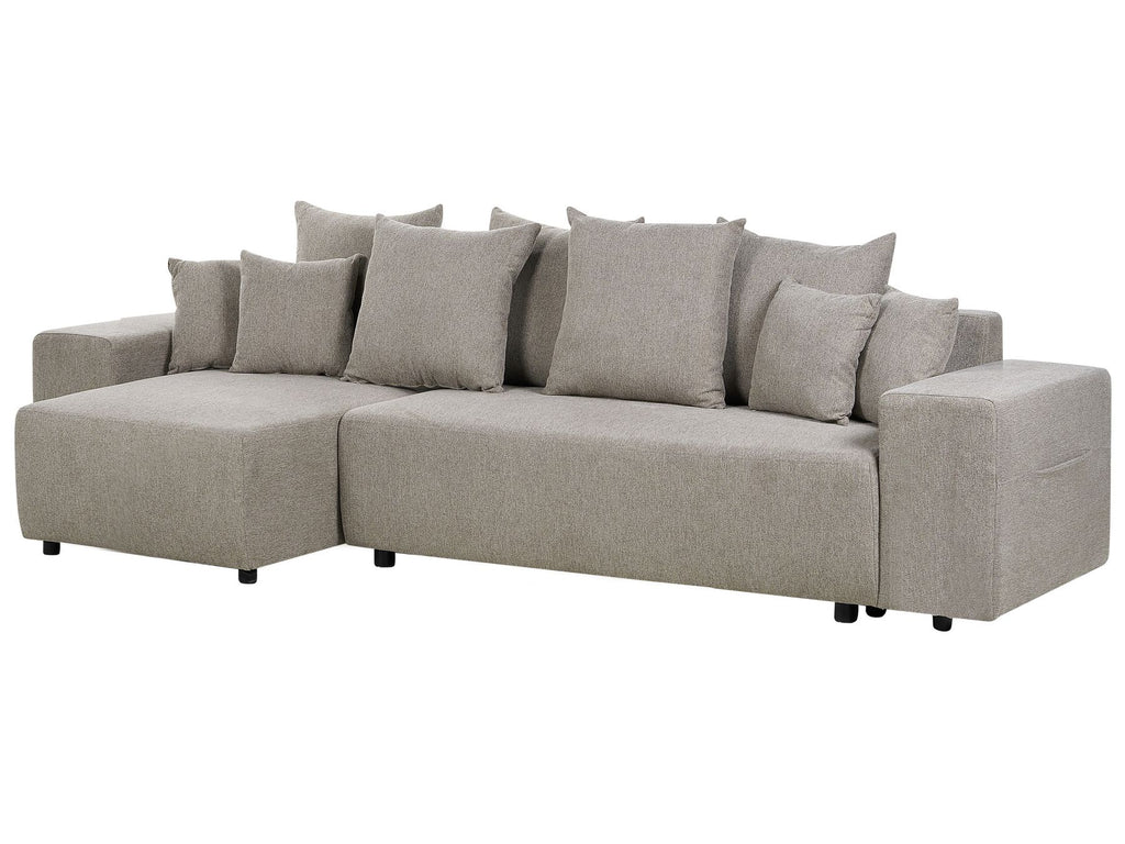 Corner Sofa Bed LUSPA Fabric Taupe with Storage 3 Seater Right Hand