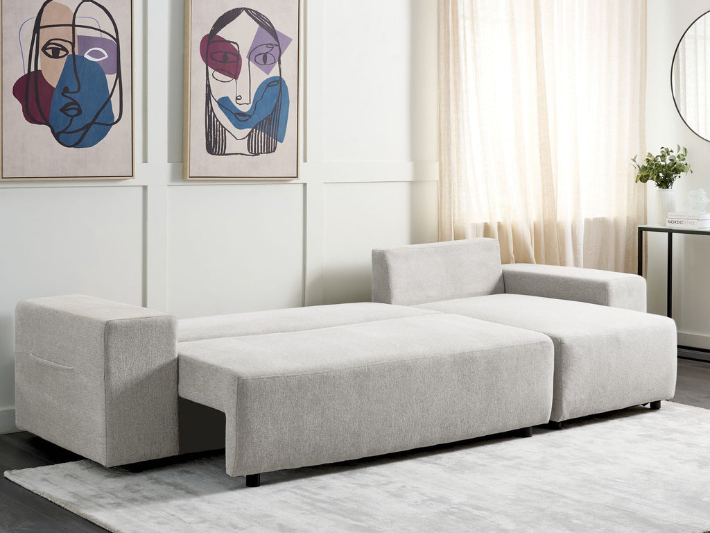 Corner Sofa Bed LUSPA Fabric Light Grey with Storage 3 Seater Left Hand