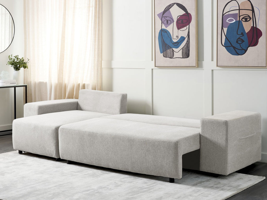 Corner Sofa Bed LUSPA Fabric Light Grey with Storage 3 Seater Right Hand