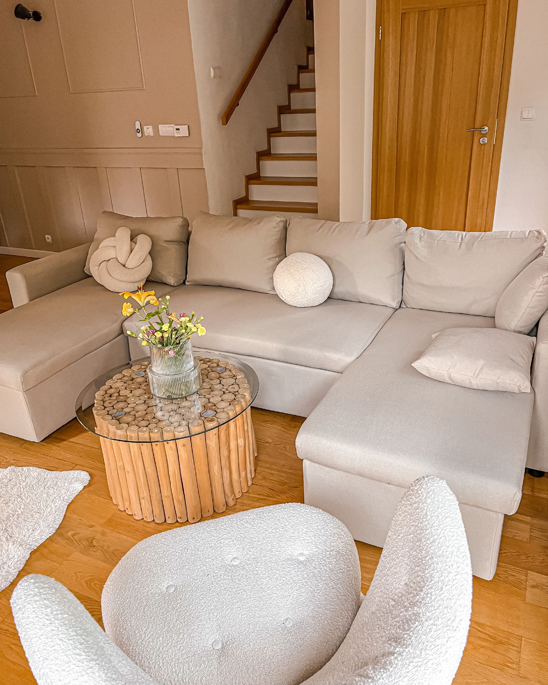 U-Shape Sofa Bed SOMMEN Fabric Light Beige with Storage 5 Seater