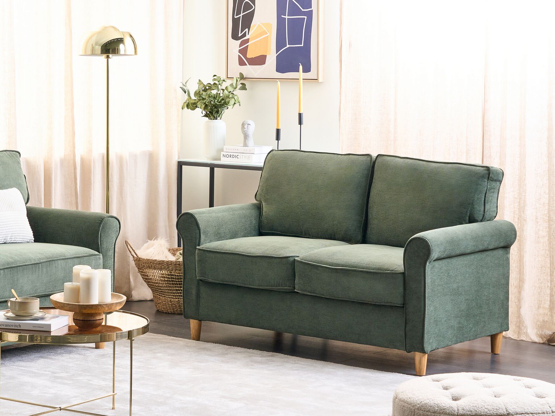 2 Seater Jumbo Cord Sofa Dark Green RONNEBY
