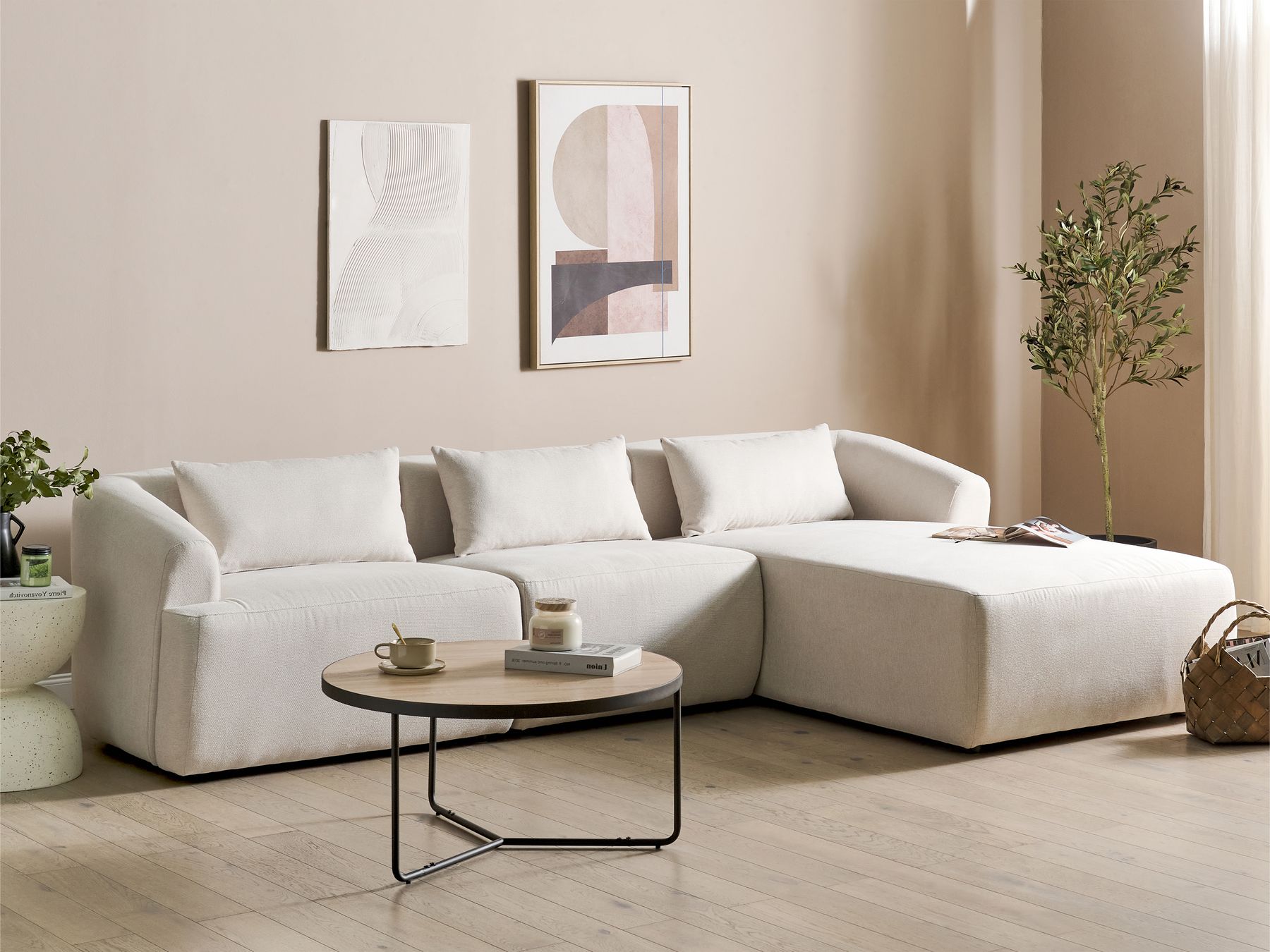 Corner Sofa SVANSELE Fabric Light Beige 3 Seater Left Hand