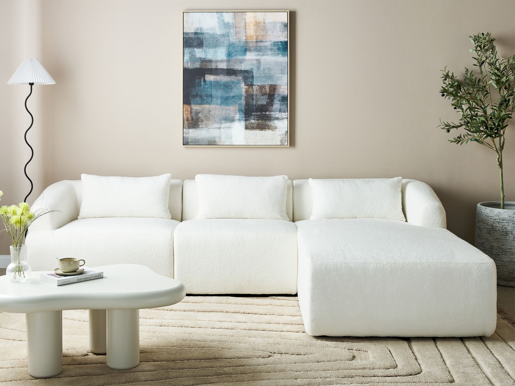 Left Hand Boucle Corner Sofa White SVANSELE