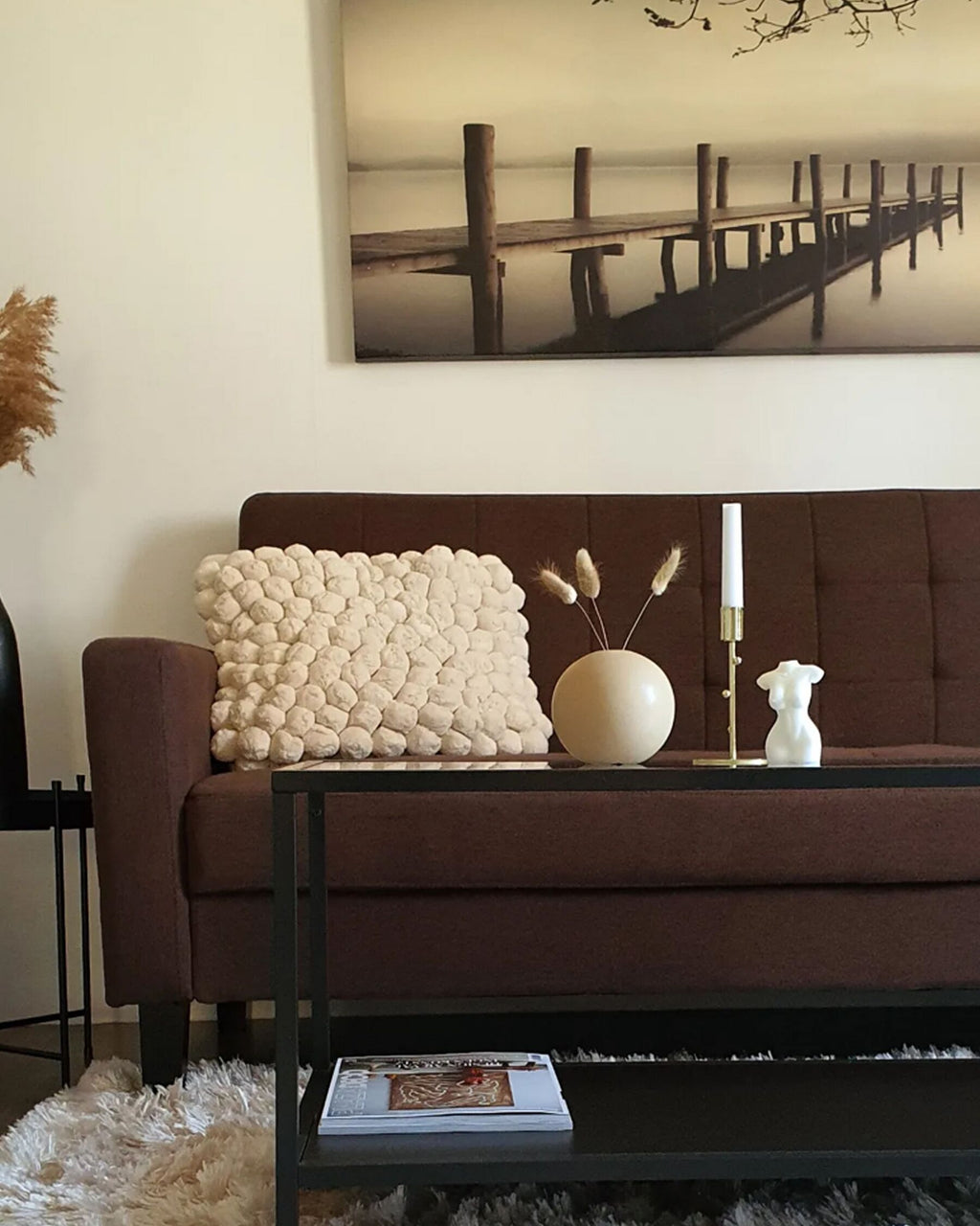 Sofa Bed VEHKOO Fabric Dark Brown 3 Seater
