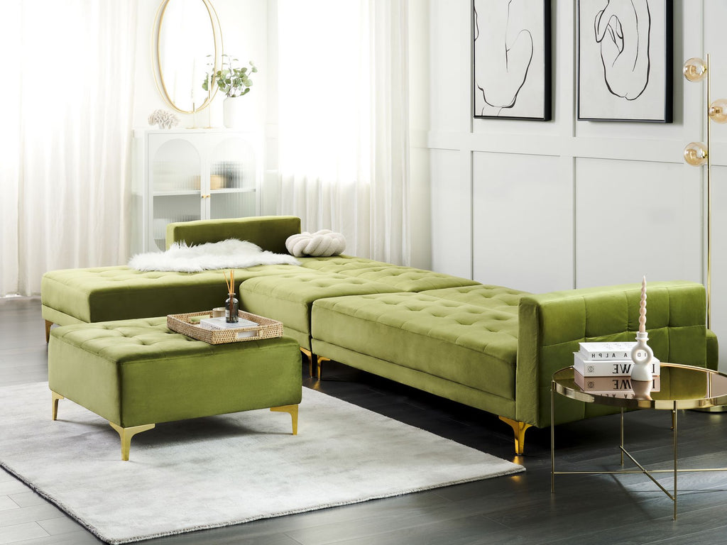 Modular Corner Sofa Bed ABERDEEN Velvet Green 5 Seater Right Hand