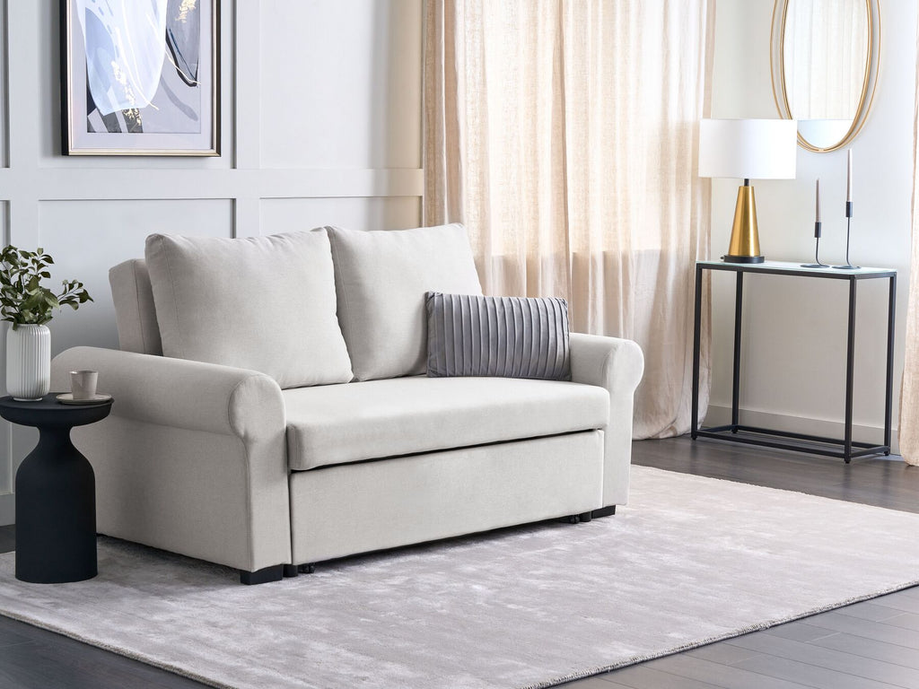 Sofa Bed SILDA Fabric Light Beige 2 Seater