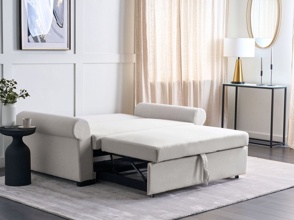 Sofa Bed SILDA Fabric Light Beige 2 Seater