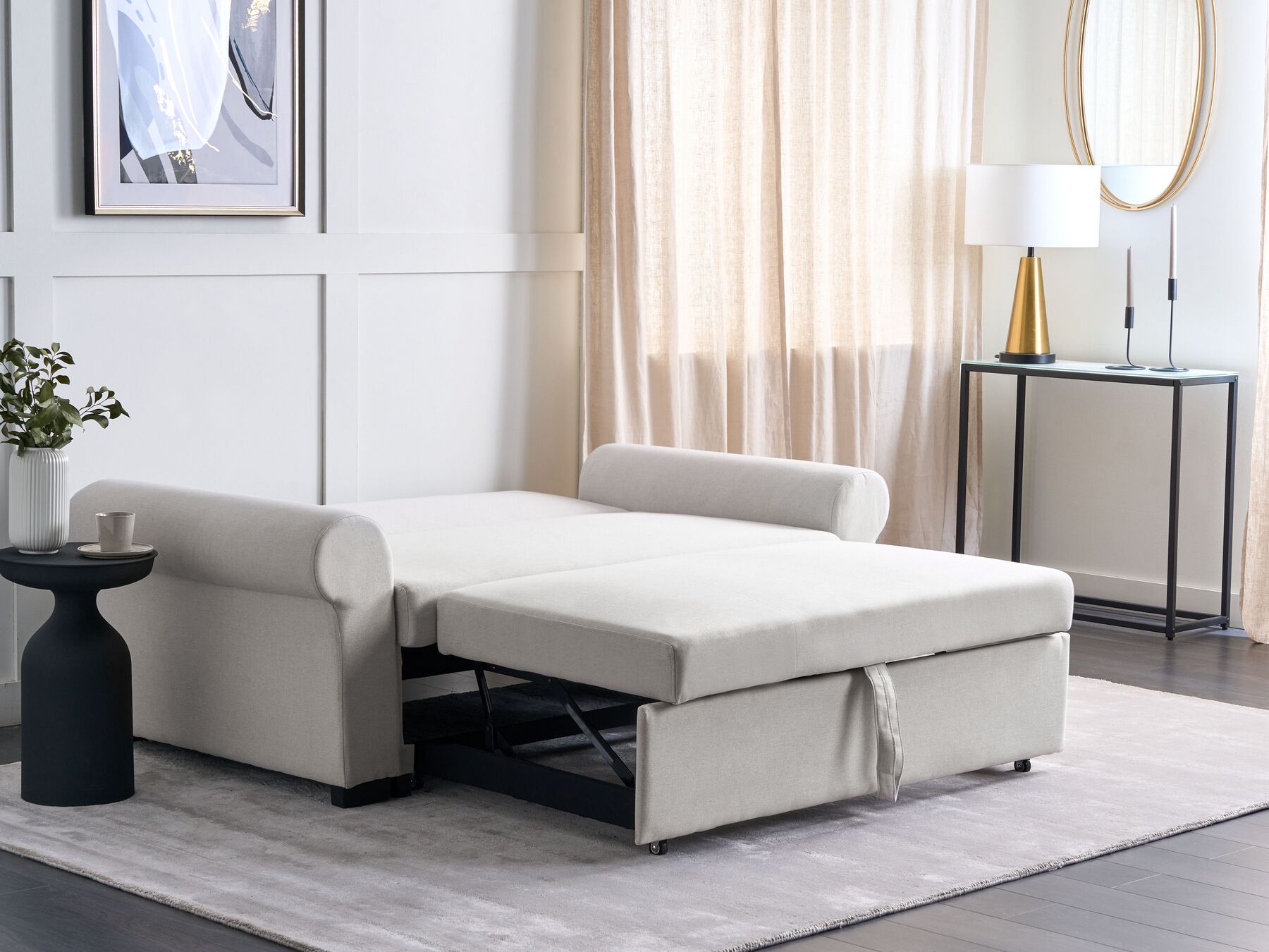 Sofa Bed SILDA Fabric Light Beige 2 Seater
