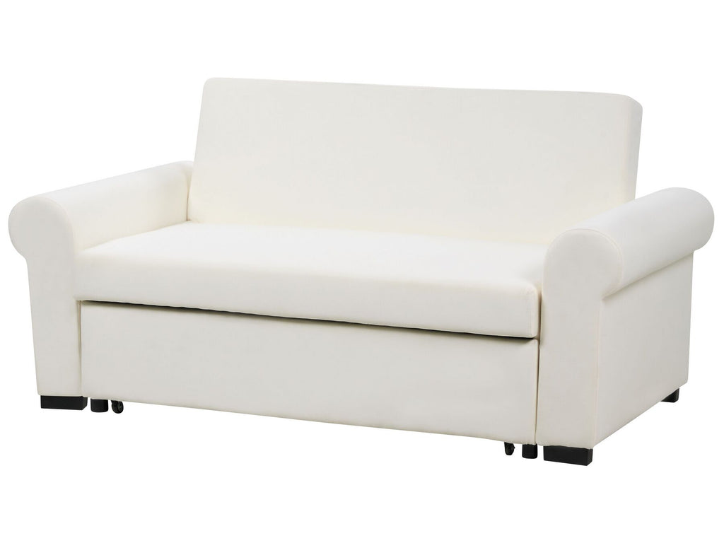 Sofa Bed SILDA Fabric Off-White White 2 Seater