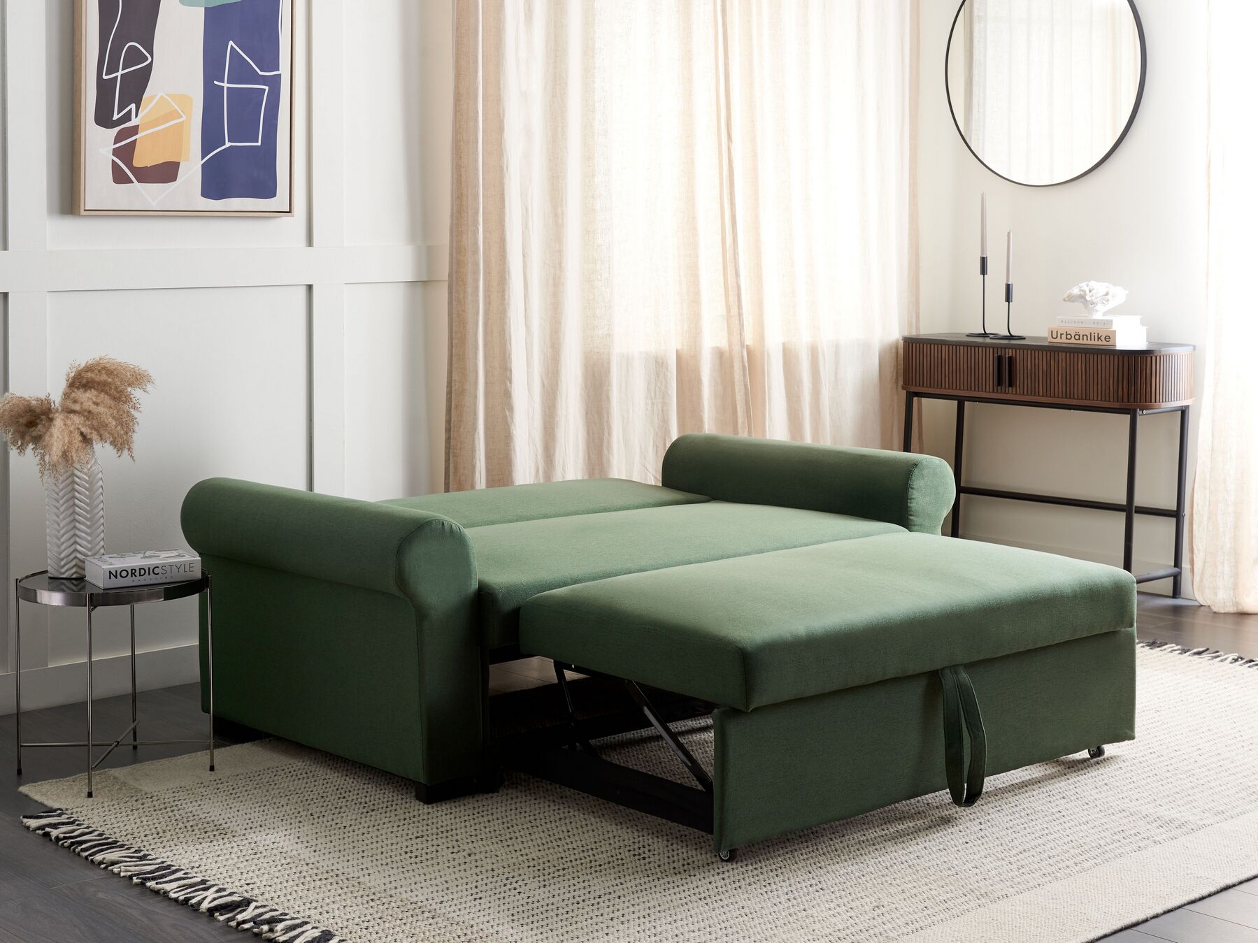 Sofa Bed SILDA Fabric Dark Green 2 Seater