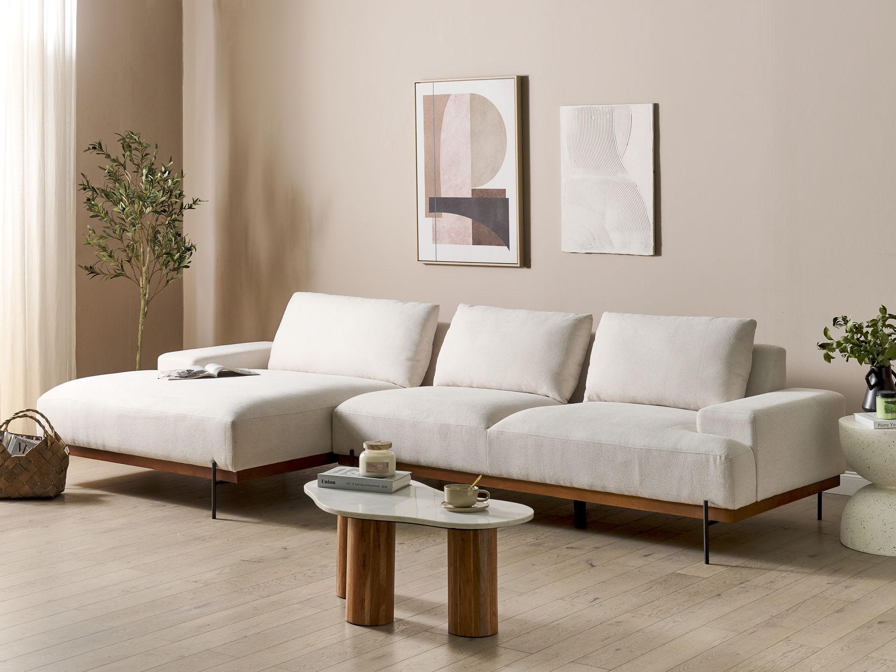 Corner Sofa MARIFERD Fabric Light Beige 3 Seater Right Hand
