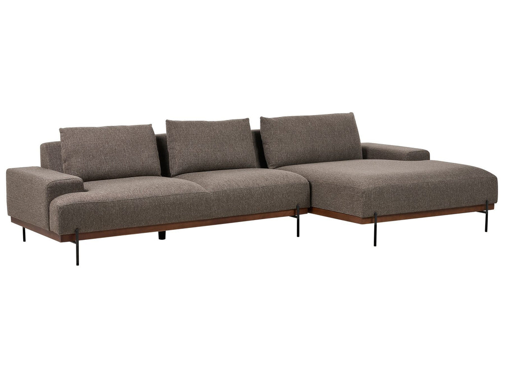 Left Hand Fabric Corner Sofa Brown MARIFERD