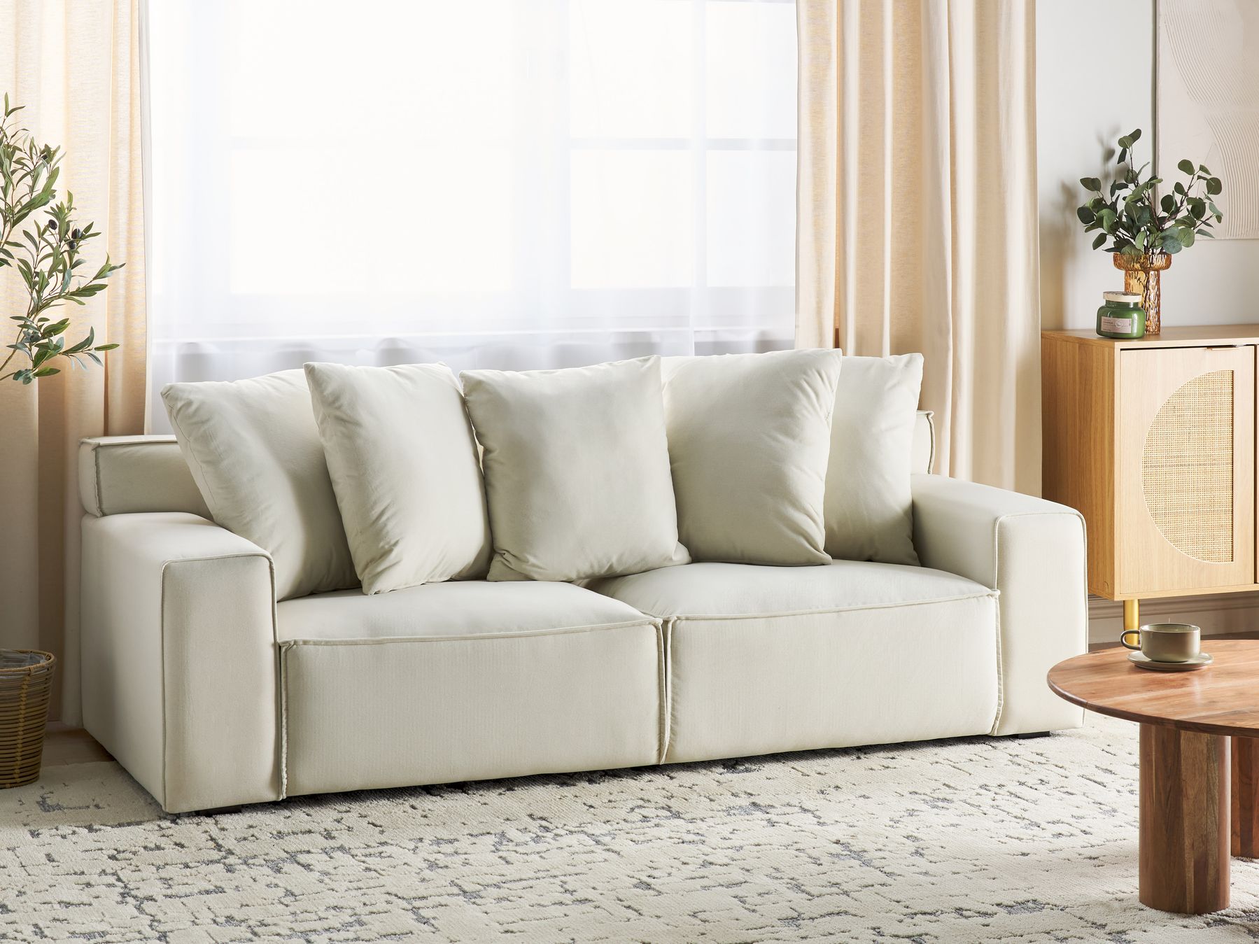 3 Seater Velvet Sofa Off-White VISKAN