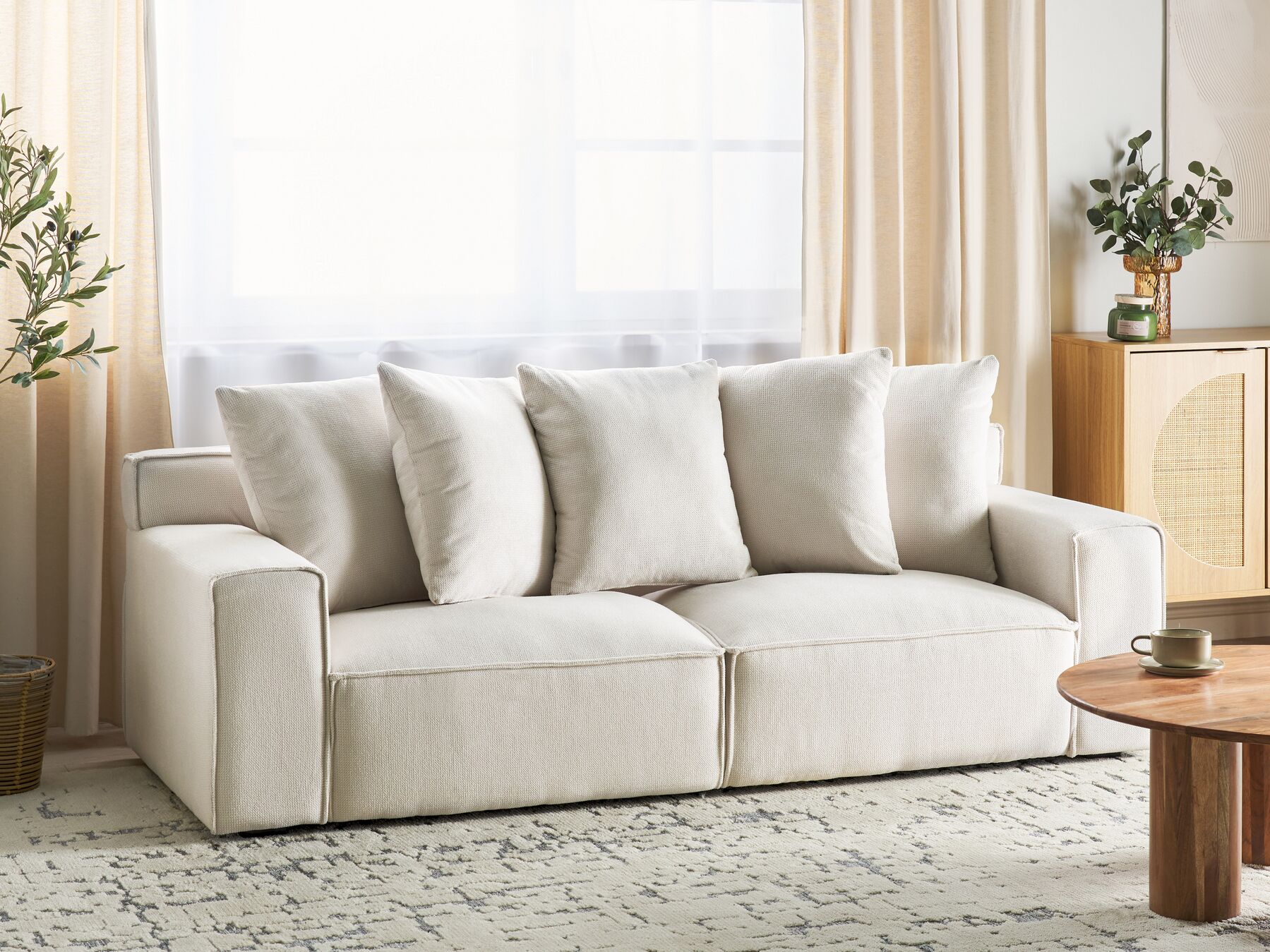 3 Seater Chenille Sofa Off-White VISKAN