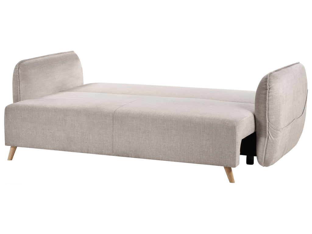 Sofa Bed VALLANES Velvet Taupe with Storage 2 Seater