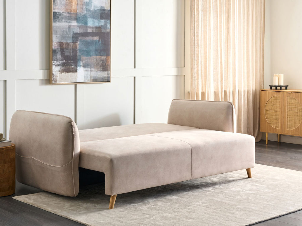 Sofa Bed VALLANES Velvet Light Beige Beige with Storage 2 Seater