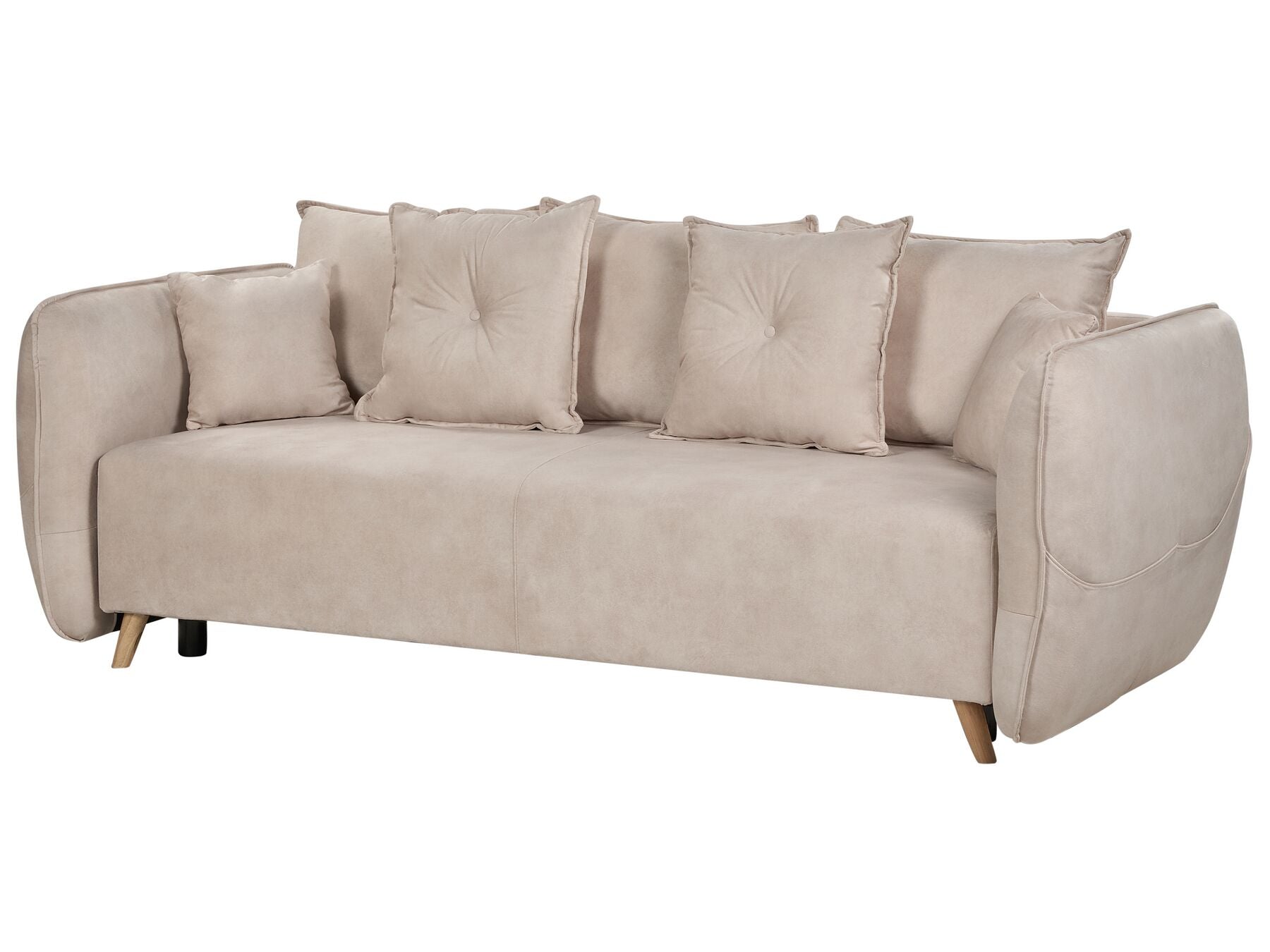 Sofa Bed VALLANES Velvet Light Beige Beige with Storage 2 Seater