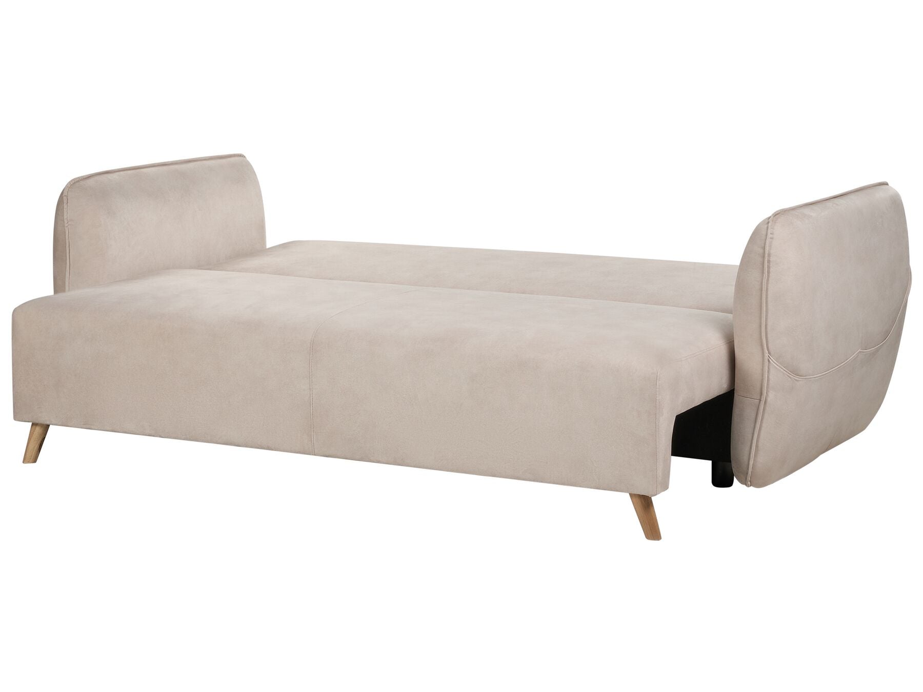Sofa Bed VALLANES Velvet Light Beige Beige with Storage 2 Seater
