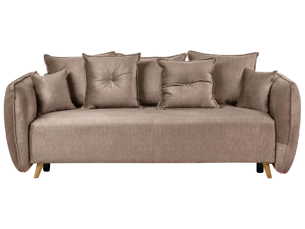 Sofa Bed VALLANES Velvet Light Brown with Storage 2 Seater
