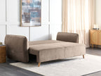 Sofa Bed VALLANES Velvet Light Brown with Storage 2 Seater